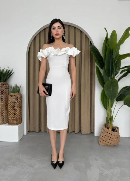 Popi Madonna Yaka Kalem Elbise - Resim 6