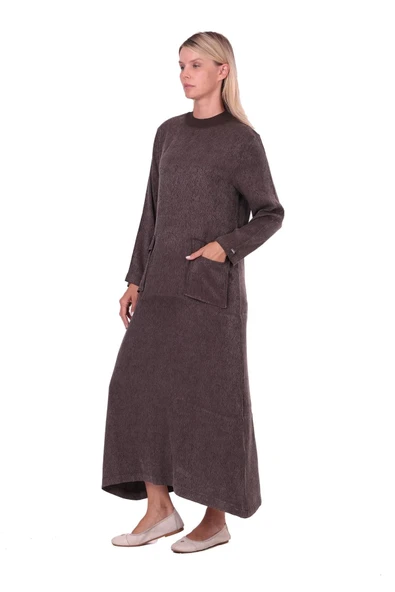 invee cupra ipek elbise 7136 kahve - Resim 4