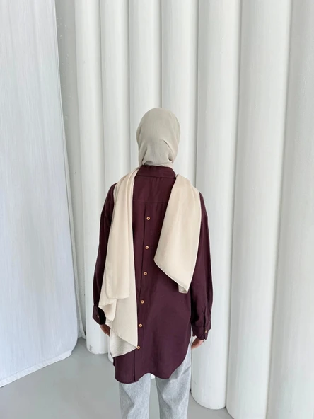 merwish Düğme Keten Gömlek-Bordo 1362 - Resim 2