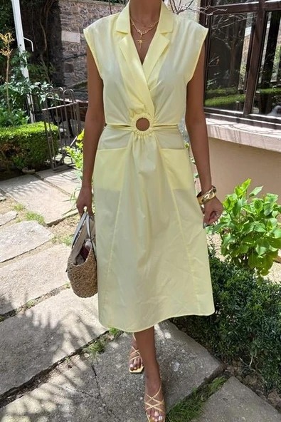 Göbeği Halka Detaylı Midi Boy Elbise 2896 - Resim 7