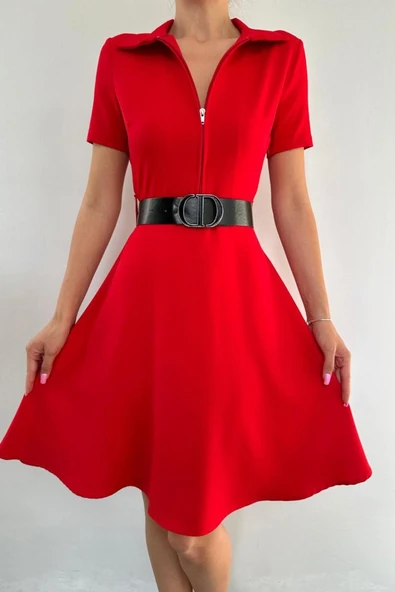 Kırmızı Kemerli Spor Elbise - Resim 4
