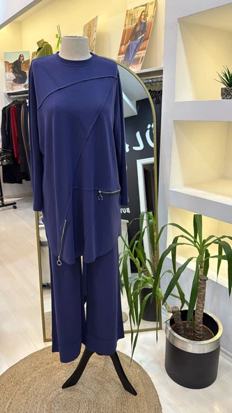 İNVEE FERMUAR DETAYLİ PANTOLONLU TAKİM 7111 indigo ürün görseli 1