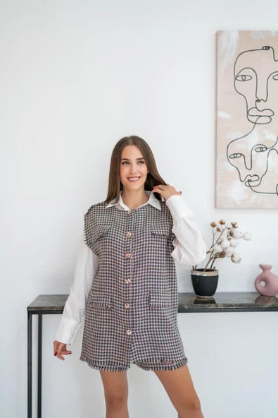 Mavi Kazayağı Desenli Yelek Ve Şort Takım - Resim 2