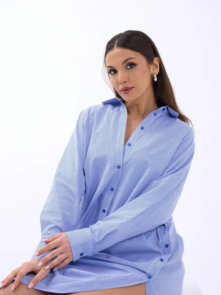 5857 ELBİSE-MAVİ BEYAZ ÇİZGİLİ - Resim 3