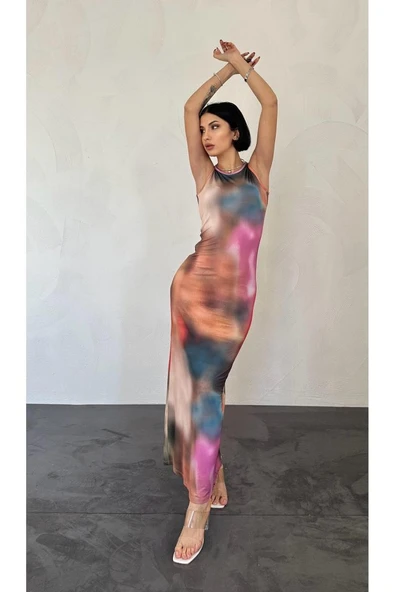 Renkli Batik Desenli Elbise ürün görseli