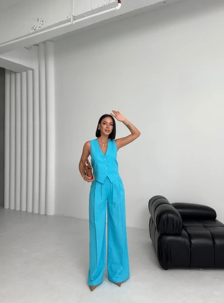 Keten Sirti Çapraz Geçi̇şli̇ Cepken Pantolon Takim - Resim 4