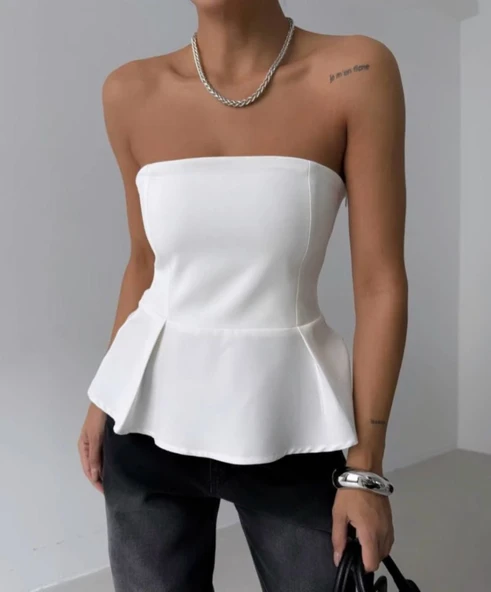 Pileli Straplez Bluz ürün görseli