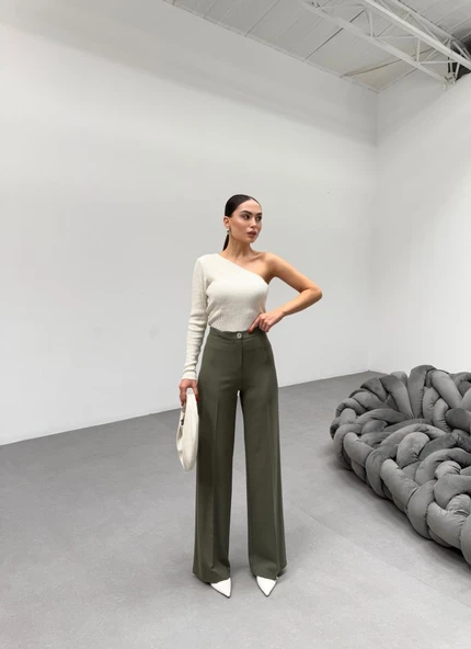 230 Gr Poly Viscose Lycra Metal Düğme Palazzo Pantolon ürün görseli