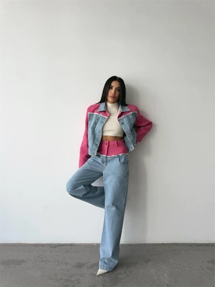 PARÇALI KOT CEKET - PANTOLON TAKIM - Fuşya - Resim 4