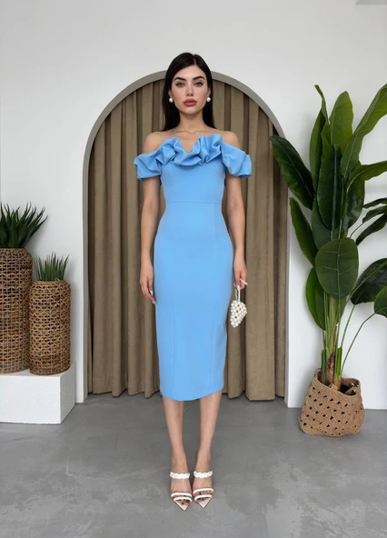 Popi Madonna Yaka Kalem Elbise - Resim 6