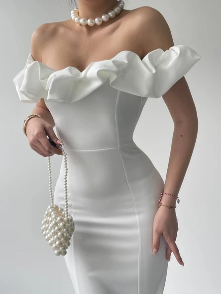 Popi Madonna Yaka Kalem Elbise - Resim 5