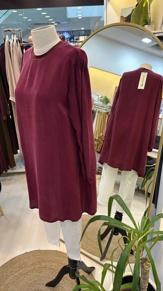 MİSSWHENCE İpek Tunik 37025 bordo - Resim 6