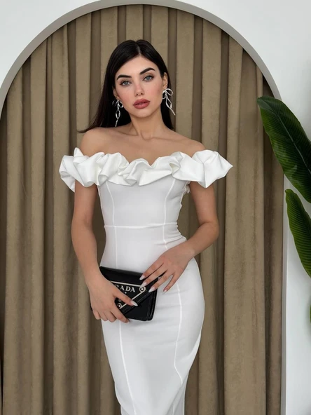 Popi Madonna Yaka Kalem Elbise - Resim 4