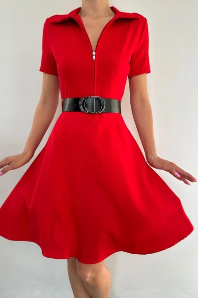 Kırmızı Kemerli Spor Elbise - Resim 3