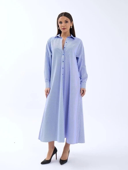 5857 ELBİSE-MAVİ BEYAZ ÇİZGİLİ ürün görseli