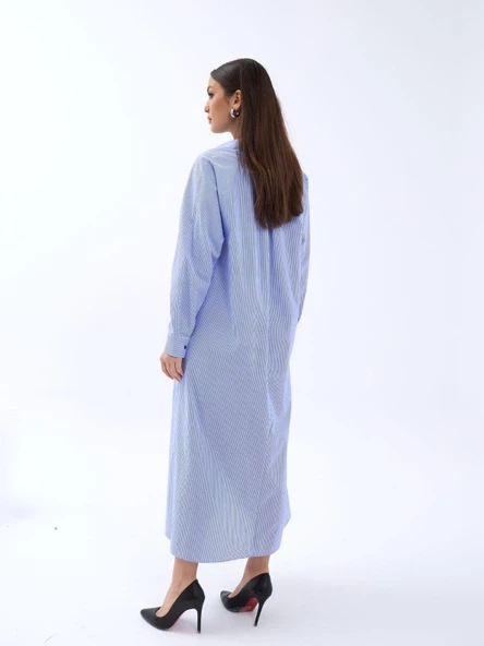 5857 ELBİSE-MAVİ BEYAZ ÇİZGİLİ - Resim 2