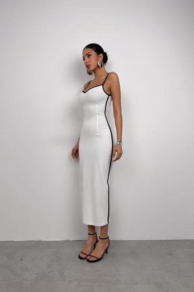 Biye Detay Askılı Kalp Yaka Elbise - Resim 3