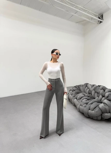 230 Gr Poly Viscose Full Lycra İspanyol Paça Pantolon - Resim 3