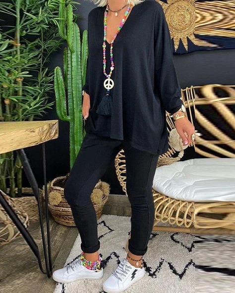 Kadın Uzun Kollu Derin V Yaka ön Kısa Arka Uzun Viskon Bluz ürün görseli