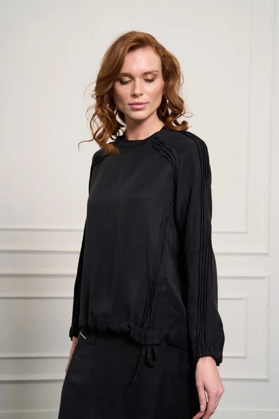 MİSSWHENCE Keten Şalvar Takım 37002 SİYAH - Resim 3