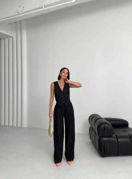 Keten Sirti Çapraz Geçi̇şli̇ Cepken Pantolon Takim - Resim 4