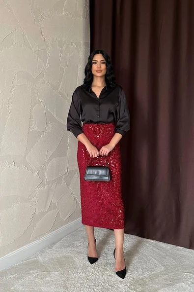 Bordo Pulpayetli Parlak Etek ürün görseli