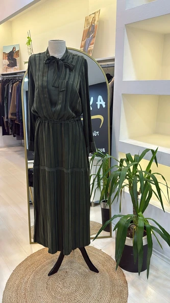 MİSSWHENCE İPEK ELBİSE 37810 YEŞİL - Resim 3