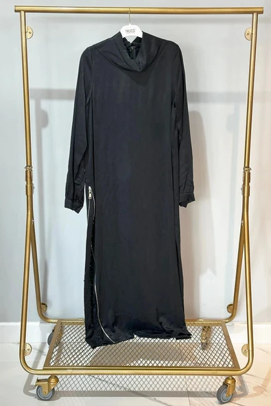 NUSS CUPRA İPEK ELBİSE 2057 SİYAH - Resim 3