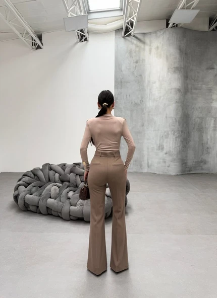 230 Gr Poly Viscose Full Lycra İspanyol Paça Pantolon - Resim 2