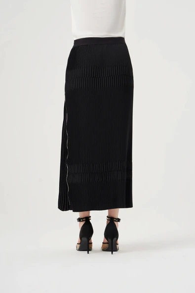Misswhence Piliseli Yandan Fermuarlı Etek siyah 38921 ürün görseli 1