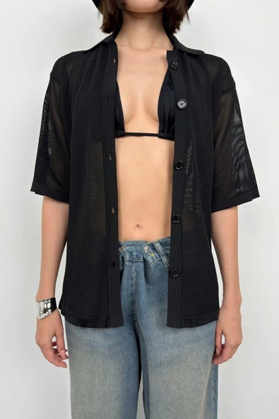 Polo Yaka Fileli Bluz - Resim 3