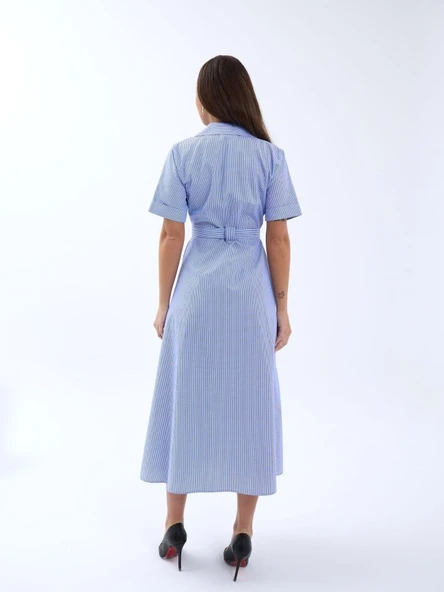 6948 ELBİSE-MAVİ BEYAZ ÇİZGİLİ - Resim 5