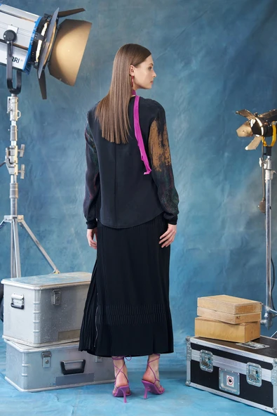 Misswhence Piliseli Yandan Fermuarlı Etek siyah 38921 - Resim 5