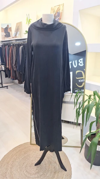 NUSS CUPRA İPEK ELBİSE 2057 SİYAH - Resim 7