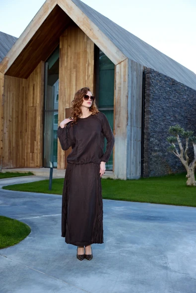 MİSSWHENCE Keten Etek Takım 37009 KAHVERENGİ ürün görseli 1