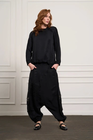 MİSSWHENCE Keten Şalvar Takım 37002 SİYAH ürün görseli 1