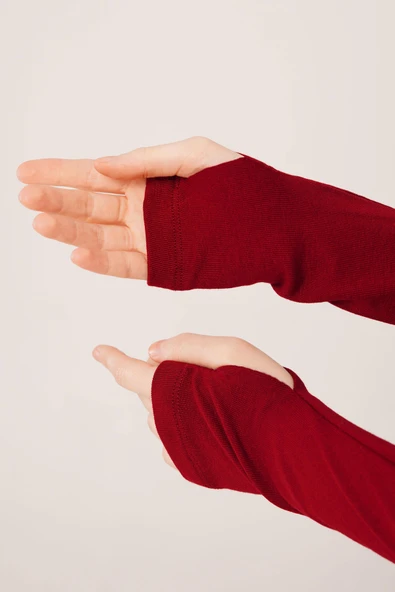 Uzun Kollu Basic Bordo Bluz - Resim 4