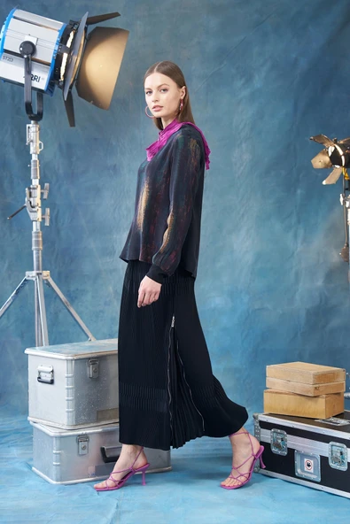 Misswhence Piliseli Yandan Fermuarlı Etek siyah 38921 - Resim 4