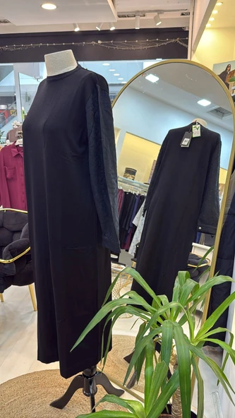 Nuss triko kollari cupra ipek elbise siyah 2062 - Resim 5