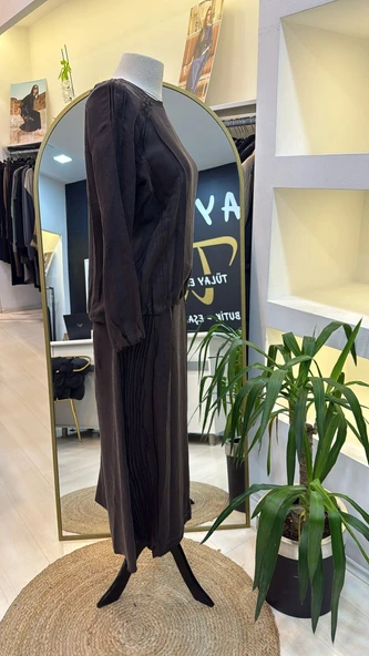 MİSSWHENCE Keten Etek Takım 37009 KAHVERENGİ - Resim 8