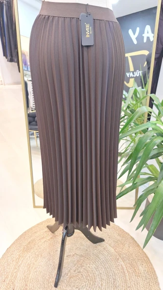 İnvee Pliseli Etek kahverengi 6998 - Resim 6