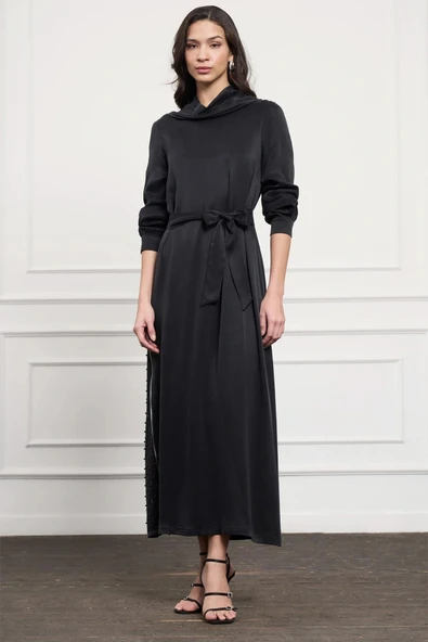 NUSS CUPRA İPEK ELBİSE 2057 SİYAH - Resim 2