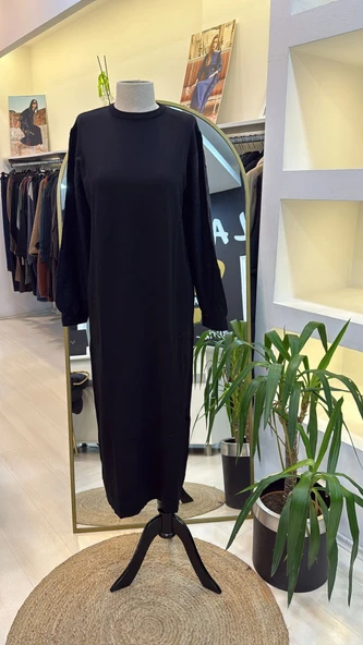 Nuss triko kollari cupra ipek elbise siyah 2062 - Resim 4