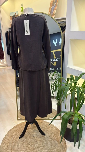 MİSSWHENCE Keten Etek Takım 37009 KAHVERENGİ - Resim 7