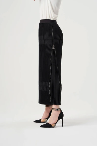 Misswhence Piliseli Yandan Fermuarlı Etek siyah 38921 - Resim 3