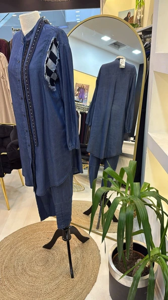 MİSSWHENCE KOT Gömlek Takım 37307 LACİVERT - Resim 4