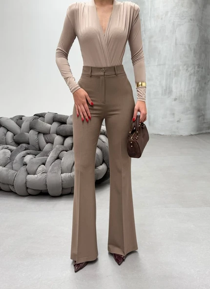 230 Gr Poly Viscose Full Lycra İspanyol Paça Pantolon - Resim 3