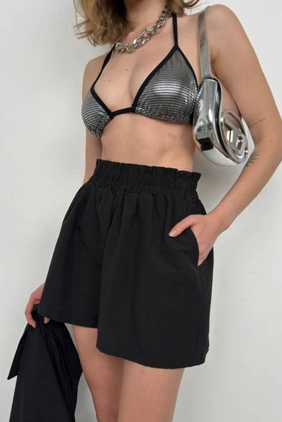 Oversize Gömlek Büzgülü Şort Takım - Resim 4