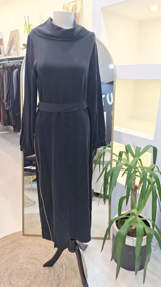 NUSS CUPRA İPEK ELBİSE 2057 SİYAH - Resim 6