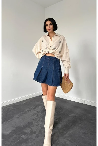 Krem Taş İşlemeli Gömlek - Resim 2